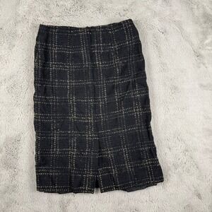 Alberta Ferretti Tweed Skirt‎ Plaid Wool Blend Career Pencil Black Sz 8 Designer